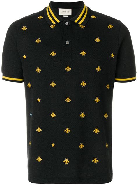 gucci polo t shirt black|gucci bee embroidered polo shirt.